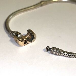 Pandora Two-tone Barrel Clasp Snake Chain Bracelet (sterling silver and 14k)